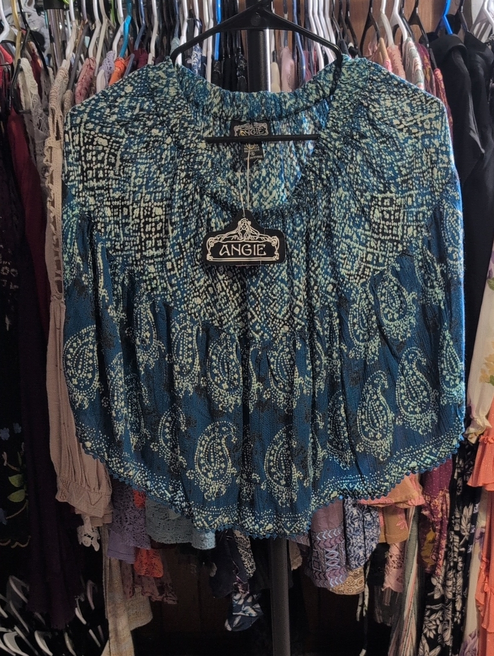 Angie Teal and White Paisley Boho Skirt NWT